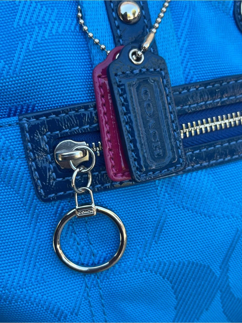 Coach Bright Blue Signature Canvas Tote with Navy Trim